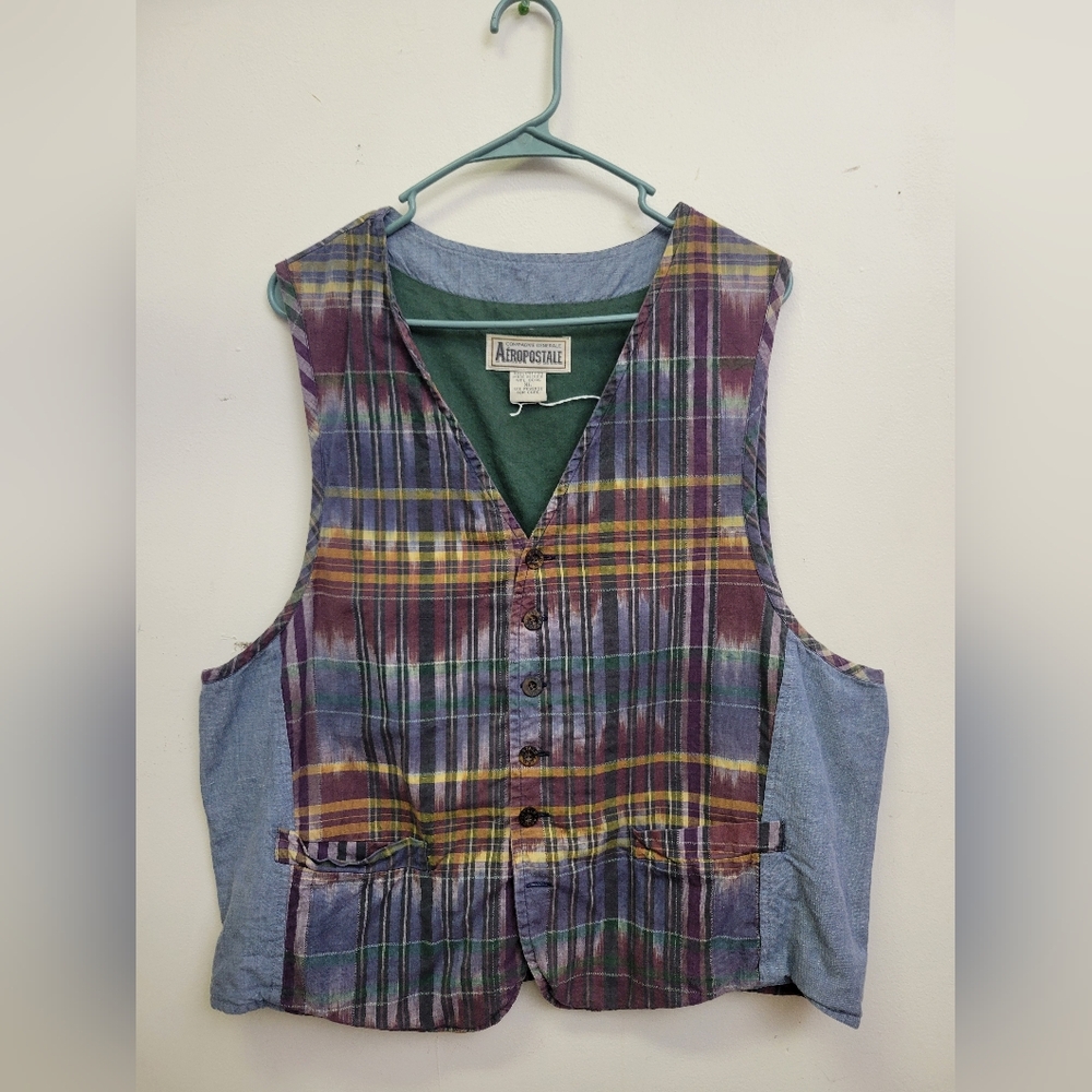 Vintage Aeropostale Madras Plaid Vest - XL
